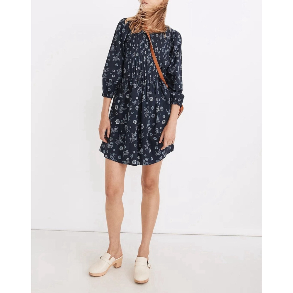 Madewell Pintuck Puff Sleeve Mini Dress in Cottage Prairie Floral Small Flowy